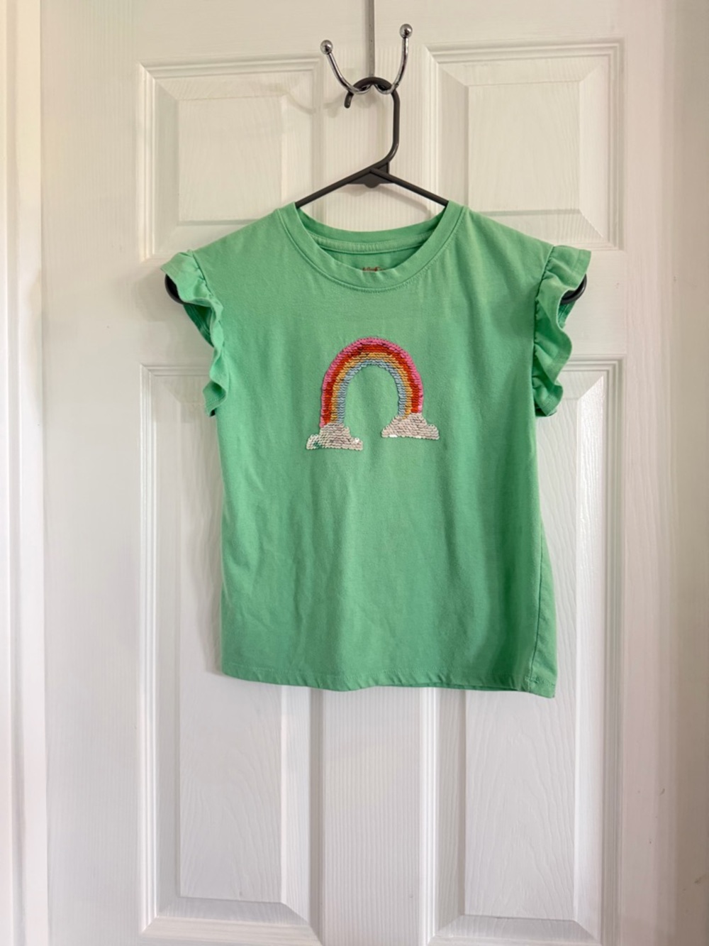 Cat & Jack Mint Green Rainbow Sequin Flutter Sleeve Tee Girls